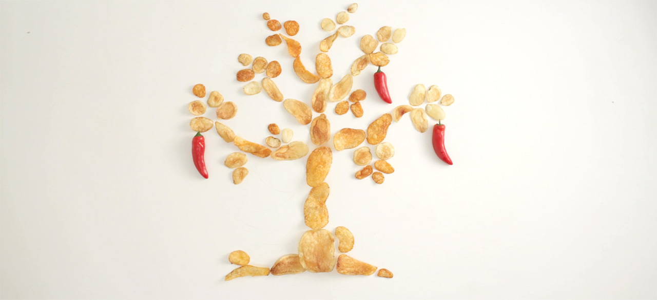 Potato chips arranged as a tree