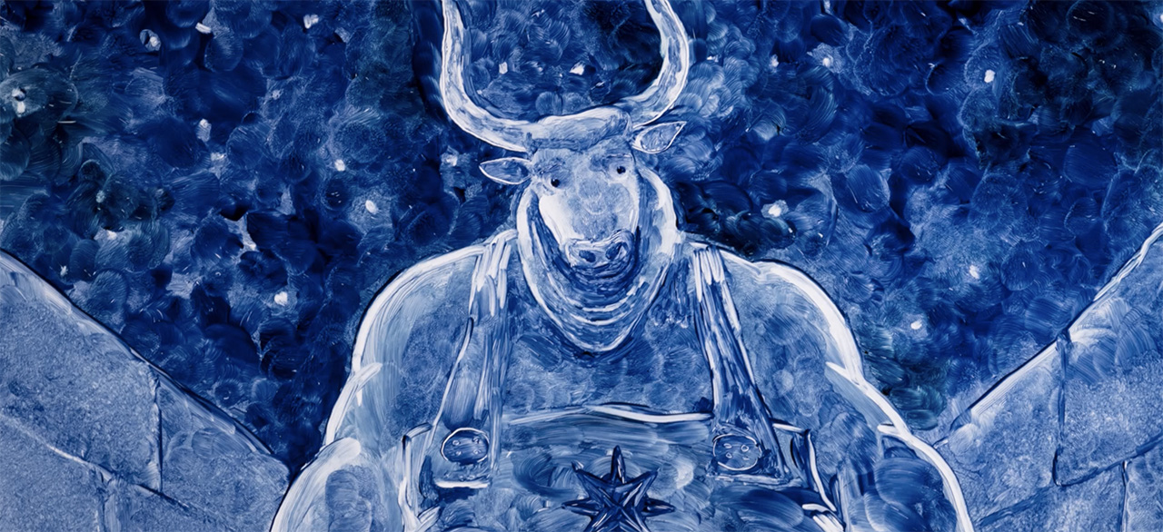 Minotaur painting in blue